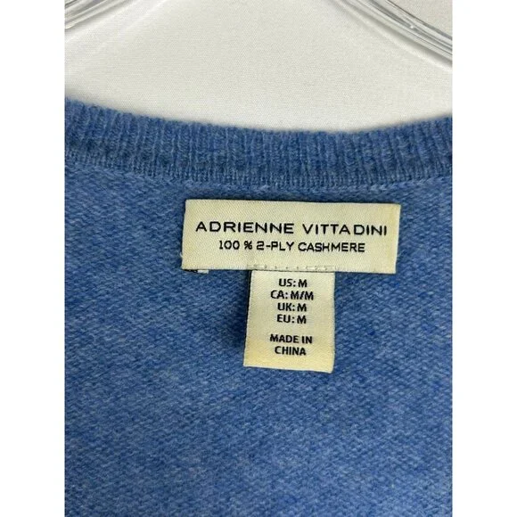 Adrienne Vittadini Womens 100% 2 Ply Cashmere Sweater Blue V-Neck Long Sleeve M - Picture 3 of 10